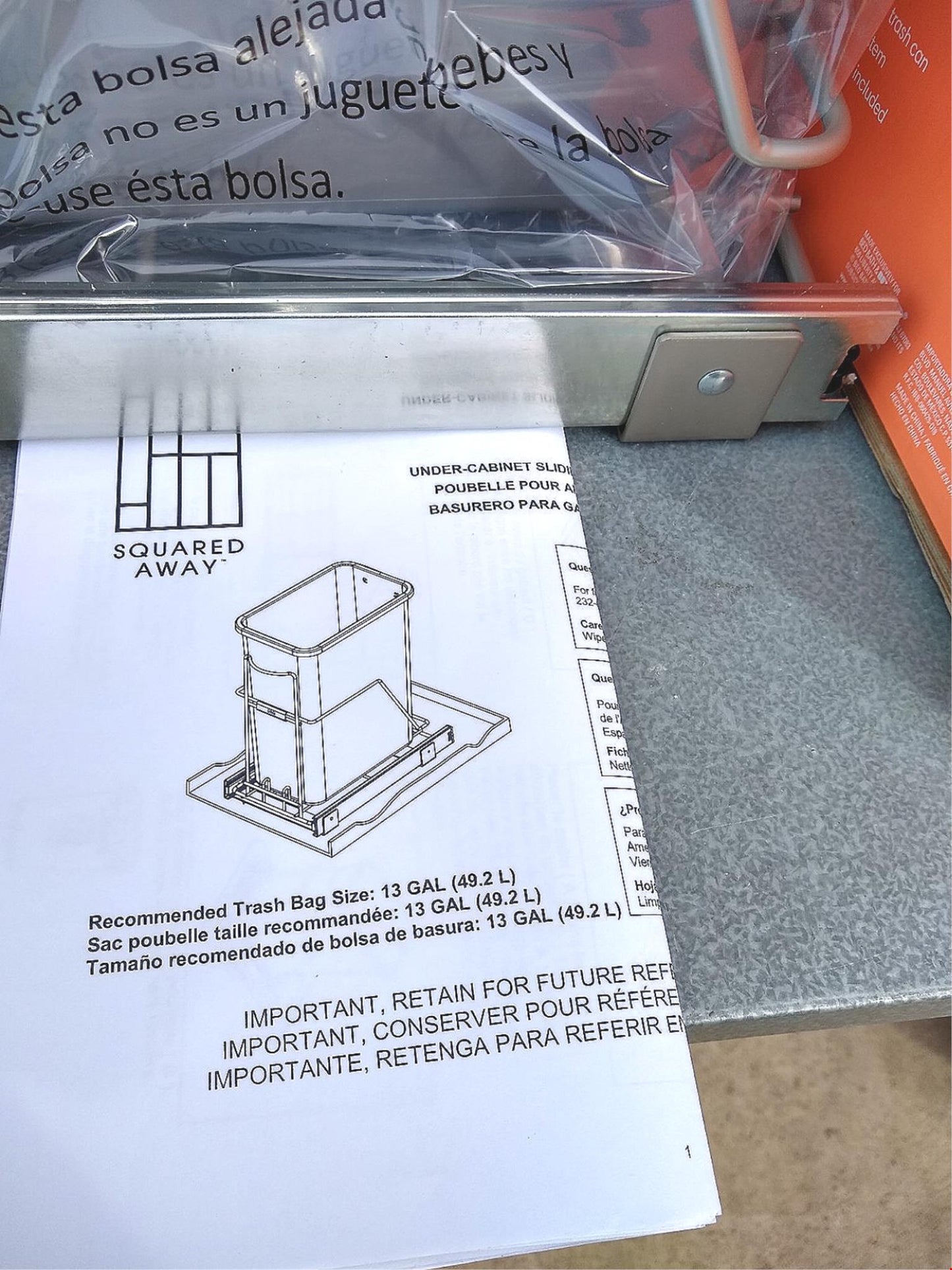 SQUARED AWAY 10x16x19" UNDER CABINET SLIDING TRASH CAN 90DAYWARRANTY FREE SHIP