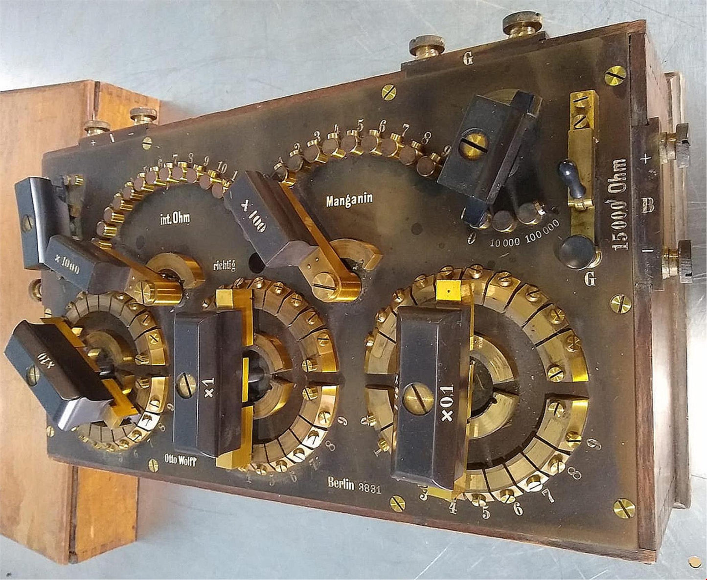 VINTAGE 1911 OTTO WOLFF HISTORIC BERLIN POTENTIOMETER RESISTANCE BOX 17"x9.5"x8"