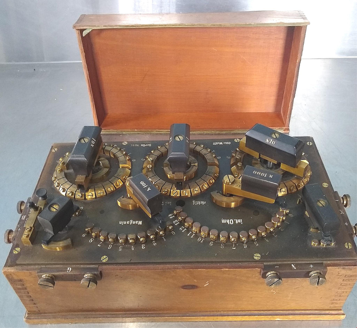 VINTAGE 1911 OTTO WOLFF HISTORIC BERLIN POTENTIOMETER RESISTANCE BOX 17"x9.5"x8"