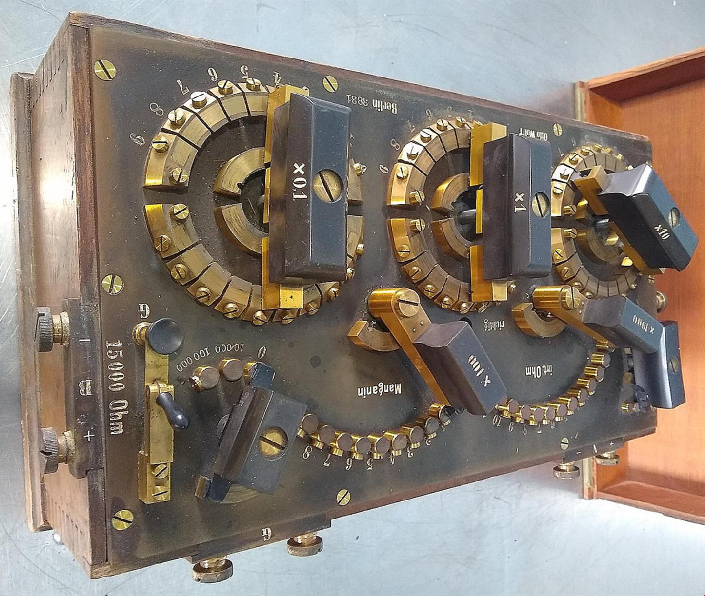 VINTAGE 1911 OTTO WOLFF HISTORIC BERLIN POTENTIOMETER RESISTANCE BOX 17"x9.5"x8"
