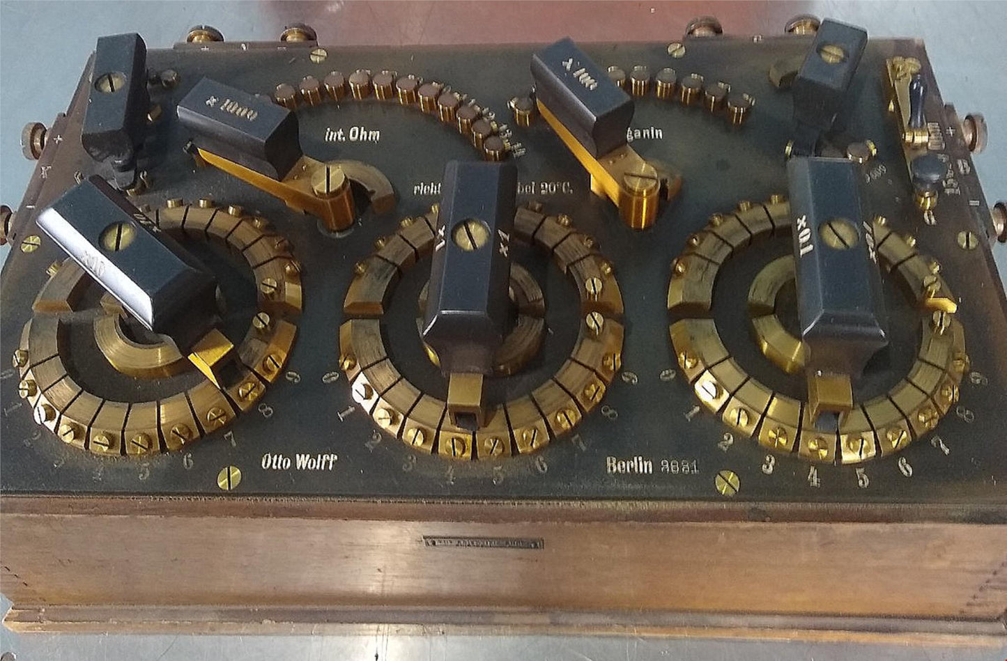 VINTAGE 1911 OTTO WOLFF HISTORIC BERLIN POTENTIOMETER RESISTANCE BOX 17"x9.5"x8"