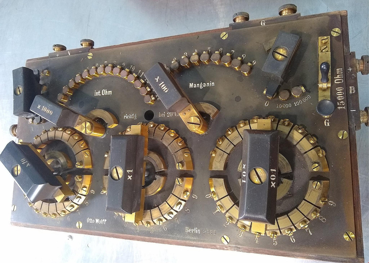 VINTAGE 1911 OTTO WOLFF HISTORIC BERLIN POTENTIOMETER RESISTANCE BOX 17"x9.5"x8"