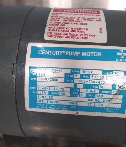GOULD CENTURY 3PHASE 815220301 208-230/460 VOLT 3450/2850 RPM AC MOTOR FREE SHIP