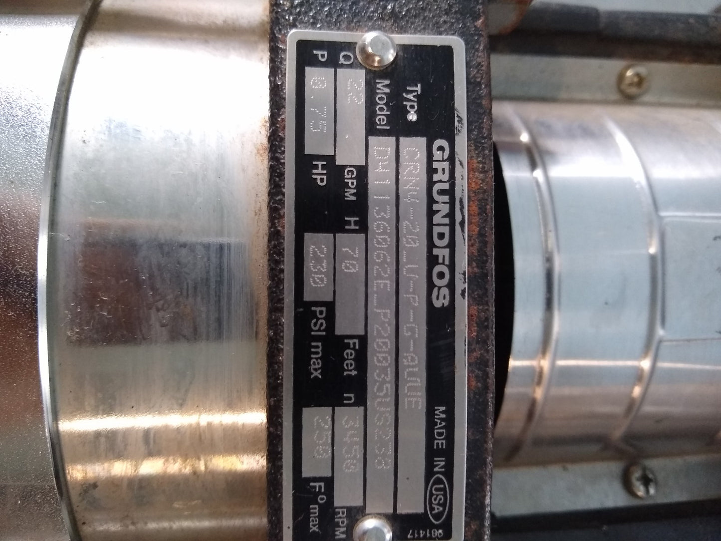 GRUNDFOS VERTICAL 3 PHASE 0.75HP D41136062E HIGH PRESSURE PUMP 22GPM FREE SHIP