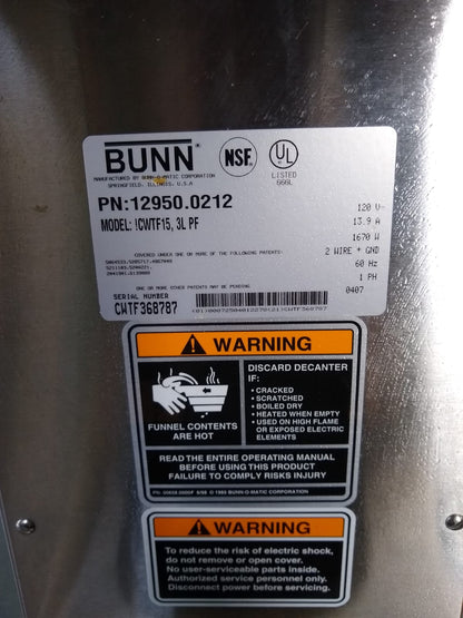 BUNN-O-MATIC 3 WARMER POUR OVER COFFEE BREWER MODEL UP17-3 w/SPOUT FREE SHIPPING