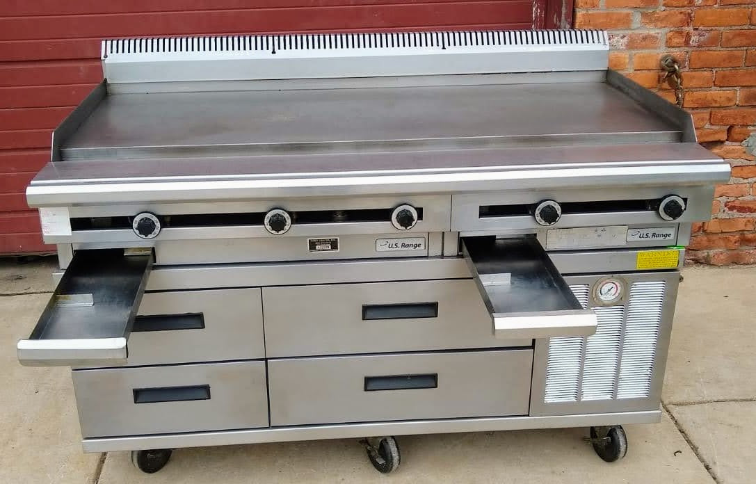 GARLAND 60" C0836-60-1M GAS GRIDDLE & DELFIELD F2962C REFRIG WHEEL BASE FREESHIP