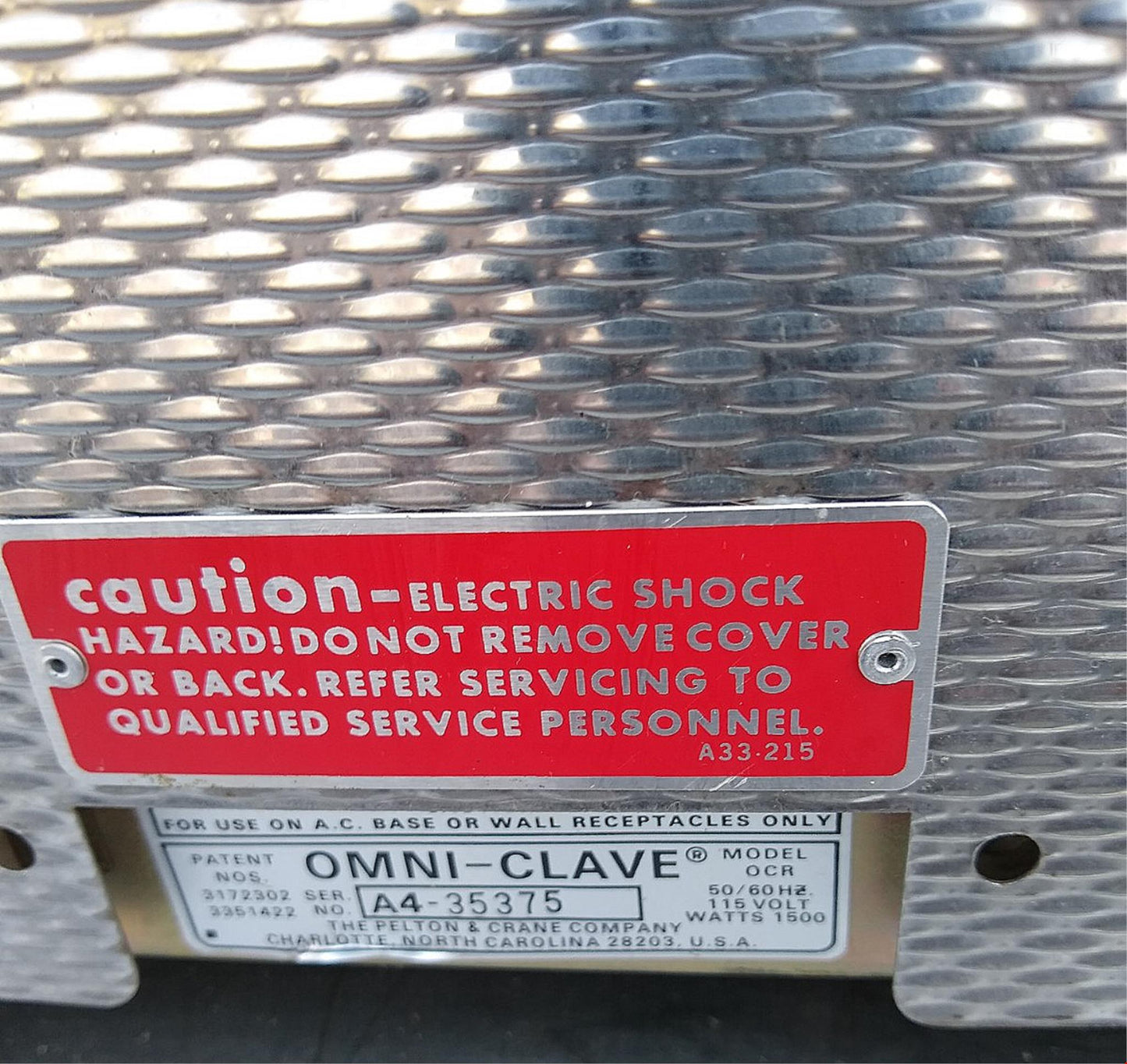 PELTON CRANE OCR STERILIZER AUTOCLAVE with TRAY & MANUAL WATCH VIDEO FREE SHIP