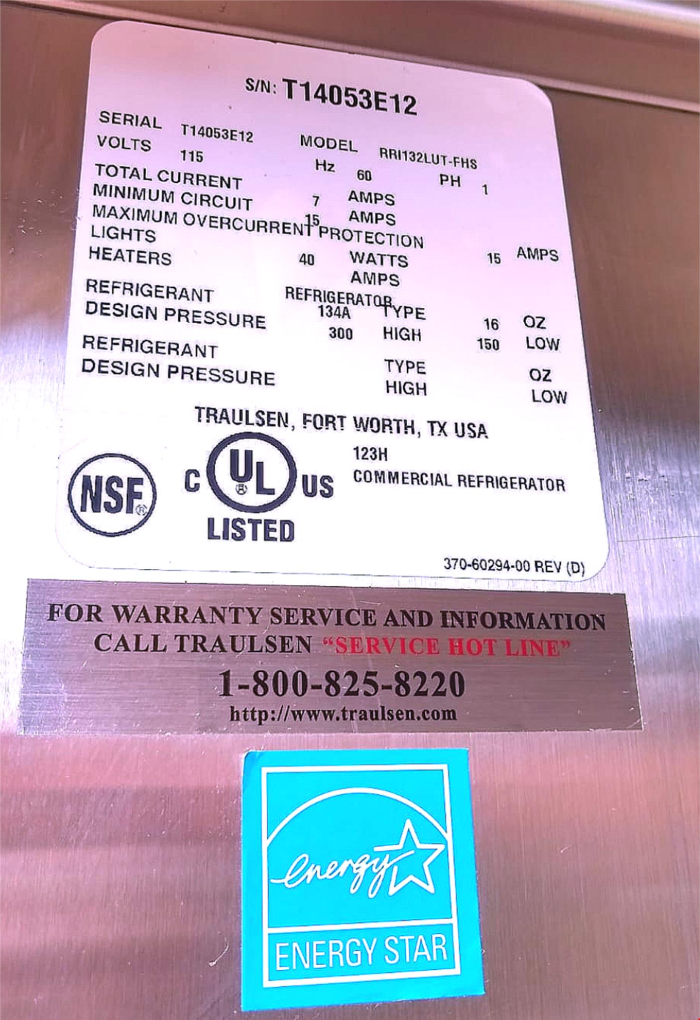 TRAULSEN RRI132LUT-FHS ROLL-IN COMMERCIAL STAINLESS STEEL REFRIGERATOR FREE SHIP