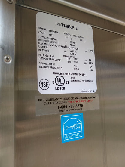 TRAULSEN RRI132LUT-FHS ROLL-IN COMMERCIAL STAINLESS STEEL REFRIGERATOR FREE SHIP