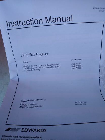 EDWARDS PD3 PLATE DEGASSER VACUUM CHAMBER FILM for ELECTRON MICROSCOPY FREE SHIP