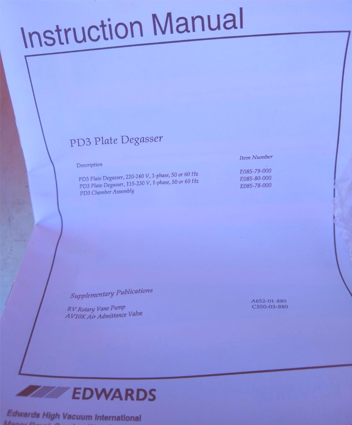 EDWARDS PD3 PLATE DEGASSER VACUUM CHAMBER FILM for ELECTRON MICROSCOPY FREE SHIP