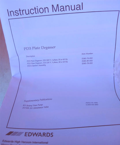 EDWARDS PD3 PLATE DEGASSER VACUUM CHAMBER FILM for ELECTRON MICROSCOPY FREE SHIP
