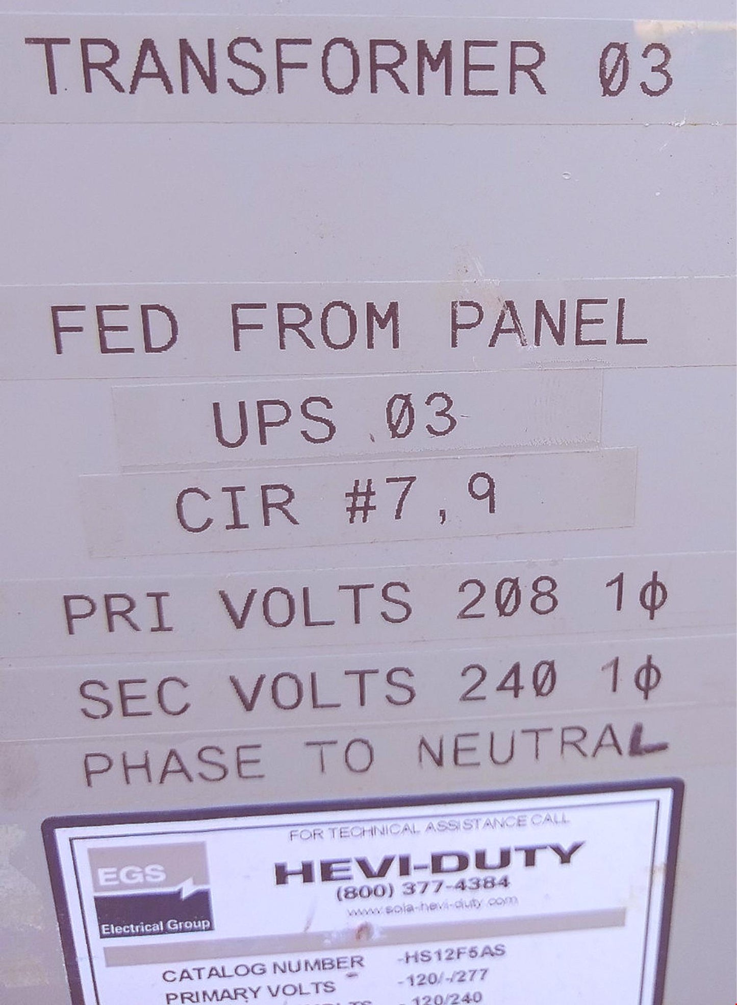 SOLA HEVI-DUTY 1Phase HS12F5AS 5KVA 120/208/240/277-120/240 TRANSFORMER FREESHIP