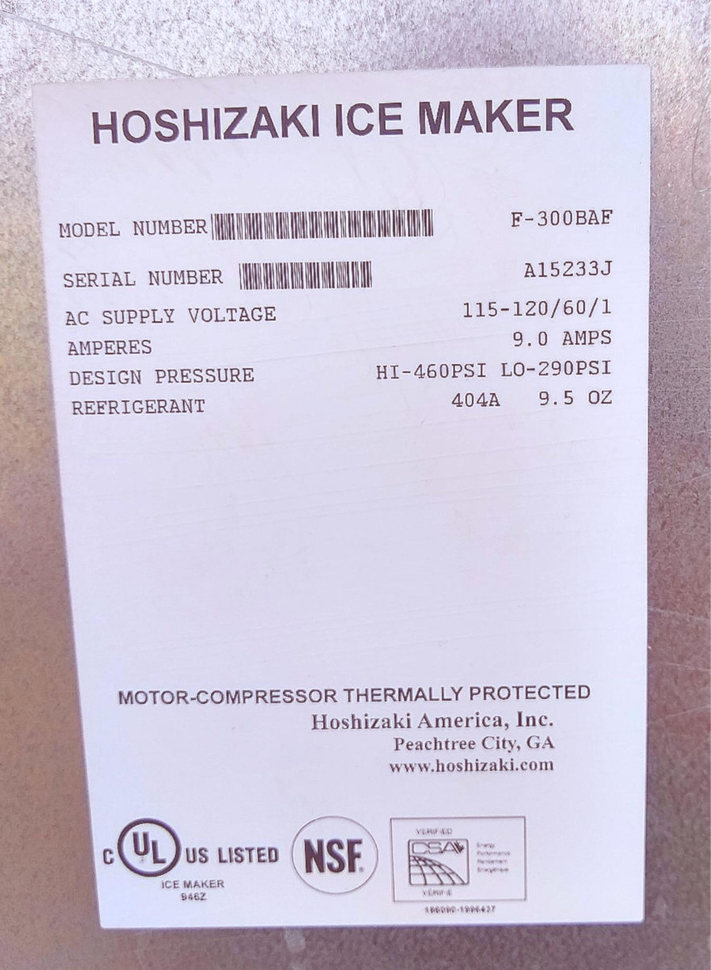 HOSHIZAKI F-300BAF 300lbs/Day AIR COOLED FLAKE ICE MAKER & STORAGE BIN FREE SHIP