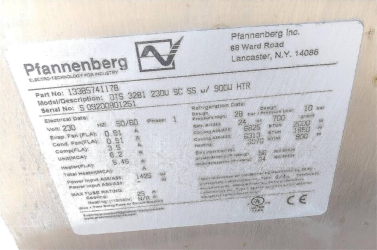 PFANNENBERG DTS 3281 COOLING UNIT with APX TYPE 3R ENCLOSURE FREESHIP