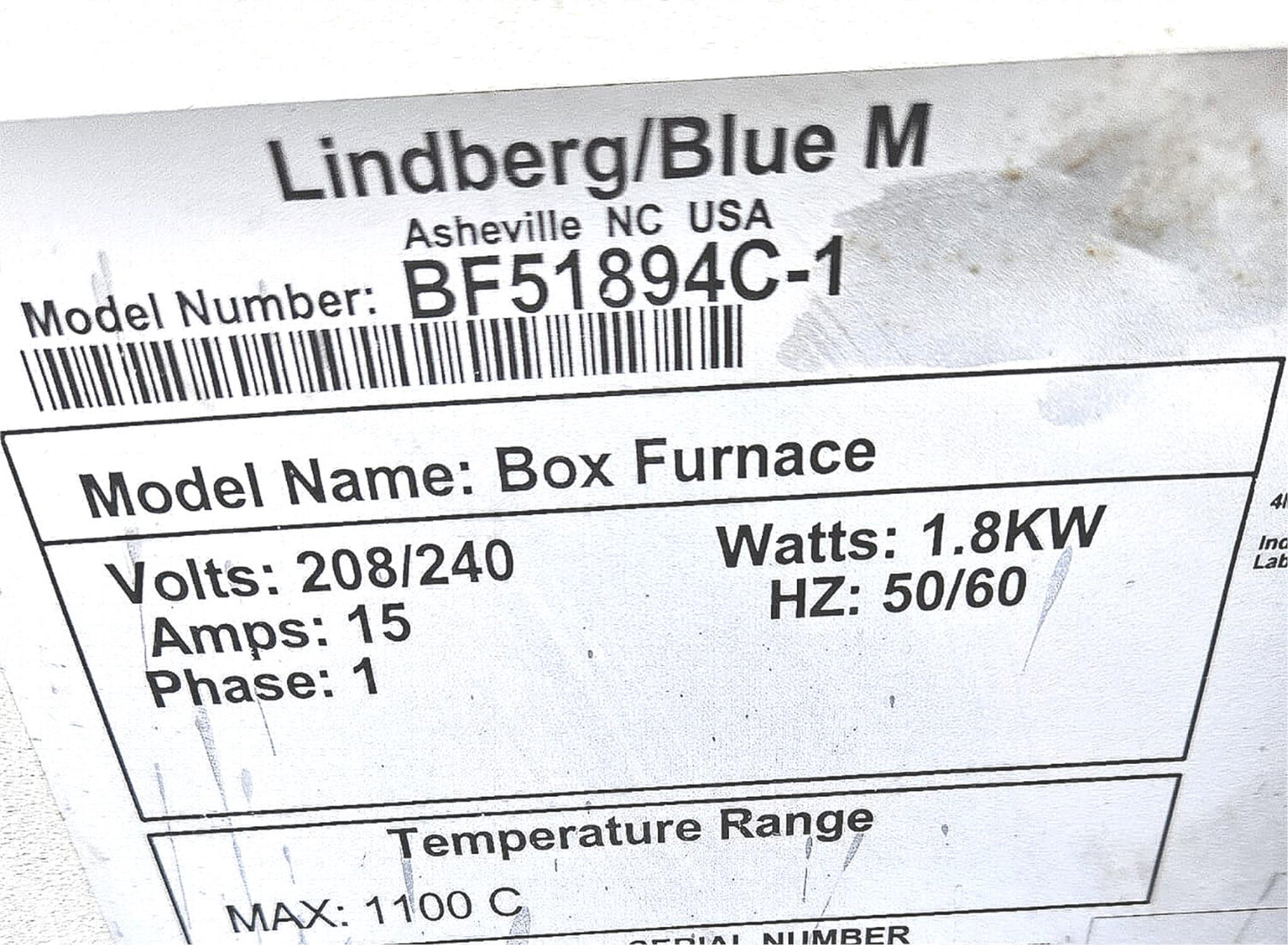 90DAYWARRANTY LINDBERG BF51894C-1 MODALTHERM BOX FURNACE & BONUS MANUAL FREESHIP