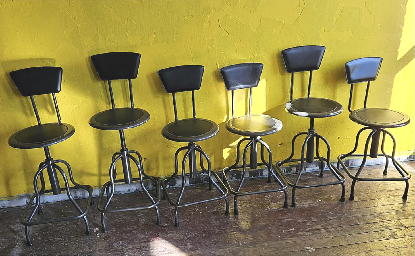 SIX SAFCO 6664 DIESEL SWIVEL HIGH BASE ADJUSTABLE INDUSTRIAL STOOL RECYC/LEATHER