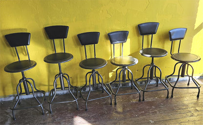 SIX SAFCO 6664 DIESEL SWIVEL HIGH BASE ADJUSTABLE INDUSTRIAL STOOL RECYC/LEATHER