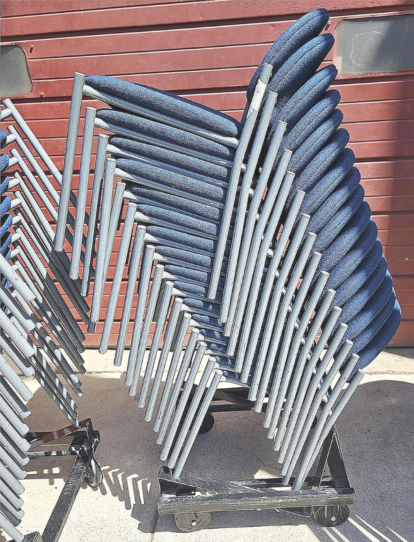 32 UNITS - TWO RACKS of 16 VERSA KI STACKABLE CHAIRS RACK ON WHEELS FREE SHIP