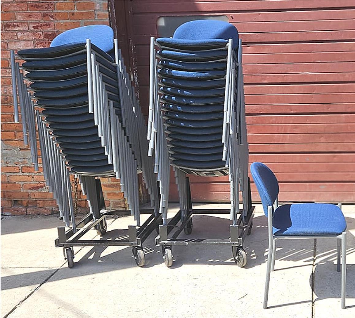 32 UNITS - TWO RACKS of 16 VERSA KI STACKABLE CHAIRS RACK ON WHEELS FREE SHIP