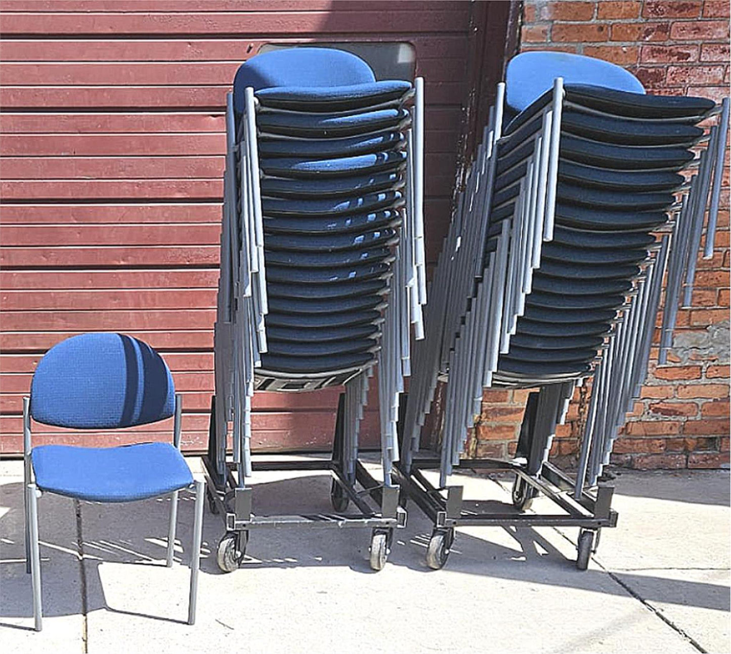 32 UNITS - TWO RACKS of 16 VERSA KI STACKABLE CHAIRS RACK ON WHEELS FREE SHIP