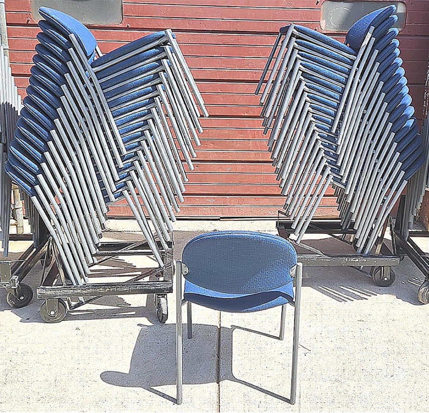 64 UNITS - FOUR RACKS of 16 VERSA KI STACKABLE CHAIRS RACK ON WHEELS FREE SHIP