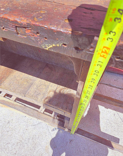 VINTAGE RUSTIC PINE CARPENTER WORKBENCH w IRON VICE CLAMP & STORAGE TRUNK TOOLS