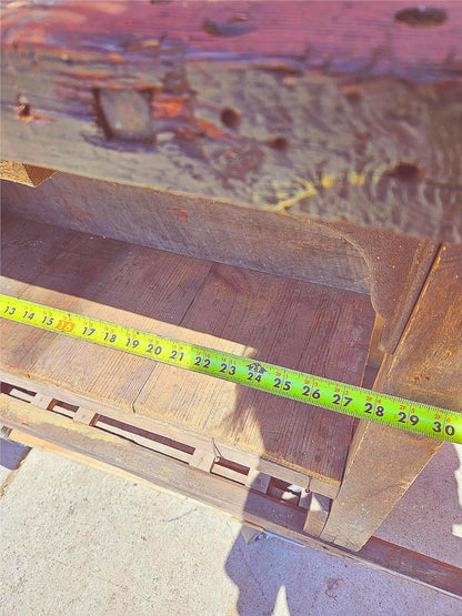 VINTAGE RUSTIC PINE CARPENTER WORKBENCH w IRON VICE CLAMP & STORAGE TRUNK TOOLS