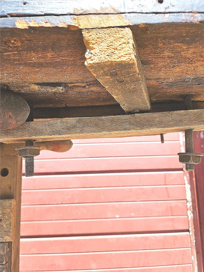 VINTAGE RUSTIC PINE CARPENTER WORKBENCH w IRON VICE CLAMP & STORAGE TRUNK TOOLS
