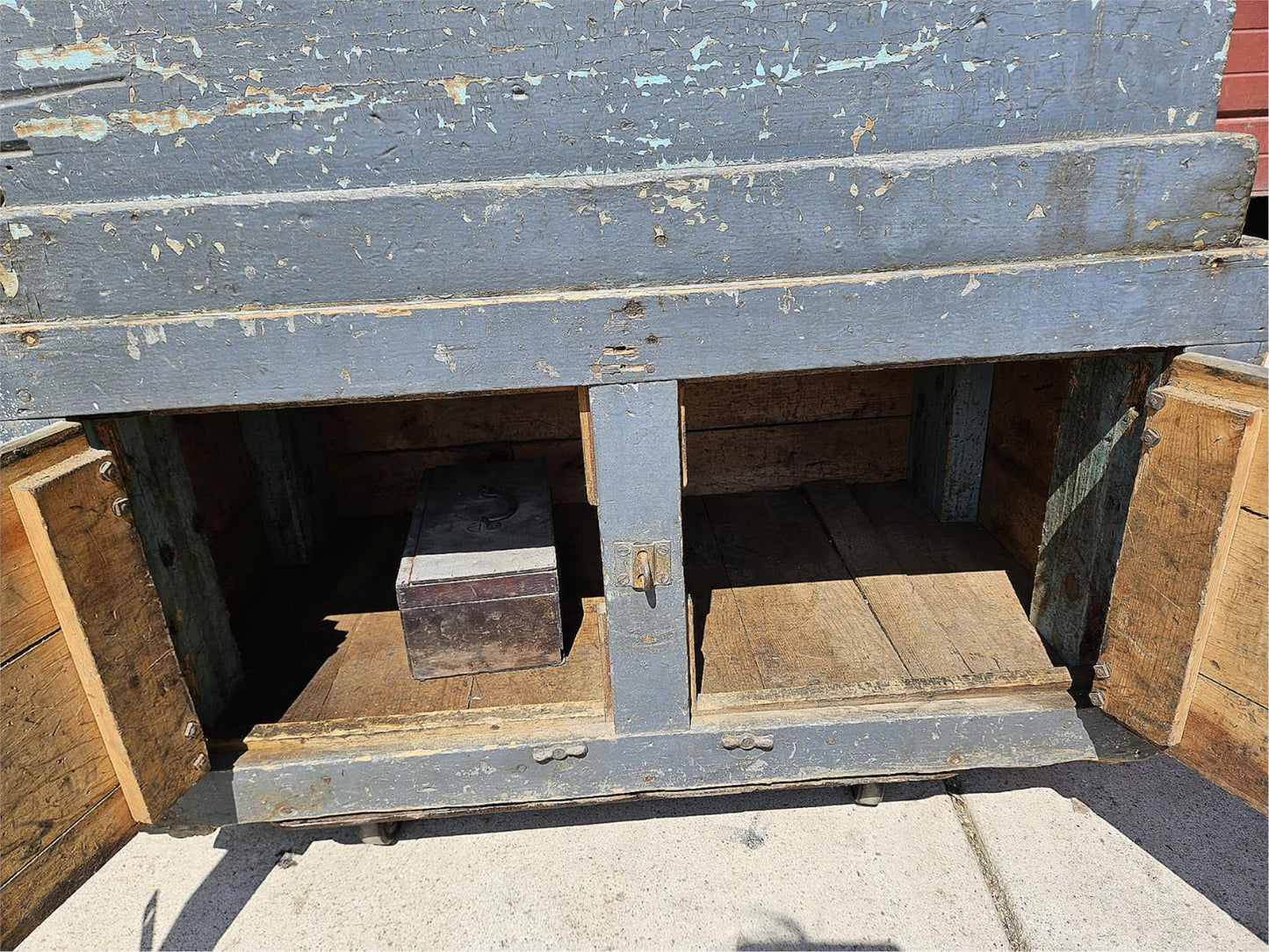 VINTAGE CARPENTER 35.5" Wide X  24" Deep WOOD STORAGE TRUNK with TOOLS FREE SHIP