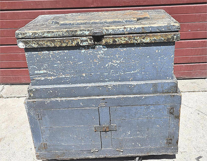 VINTAGE CARPENTER 35.5" Wide X  24" Deep WOOD STORAGE TRUNK with TOOLS FREE SHIP