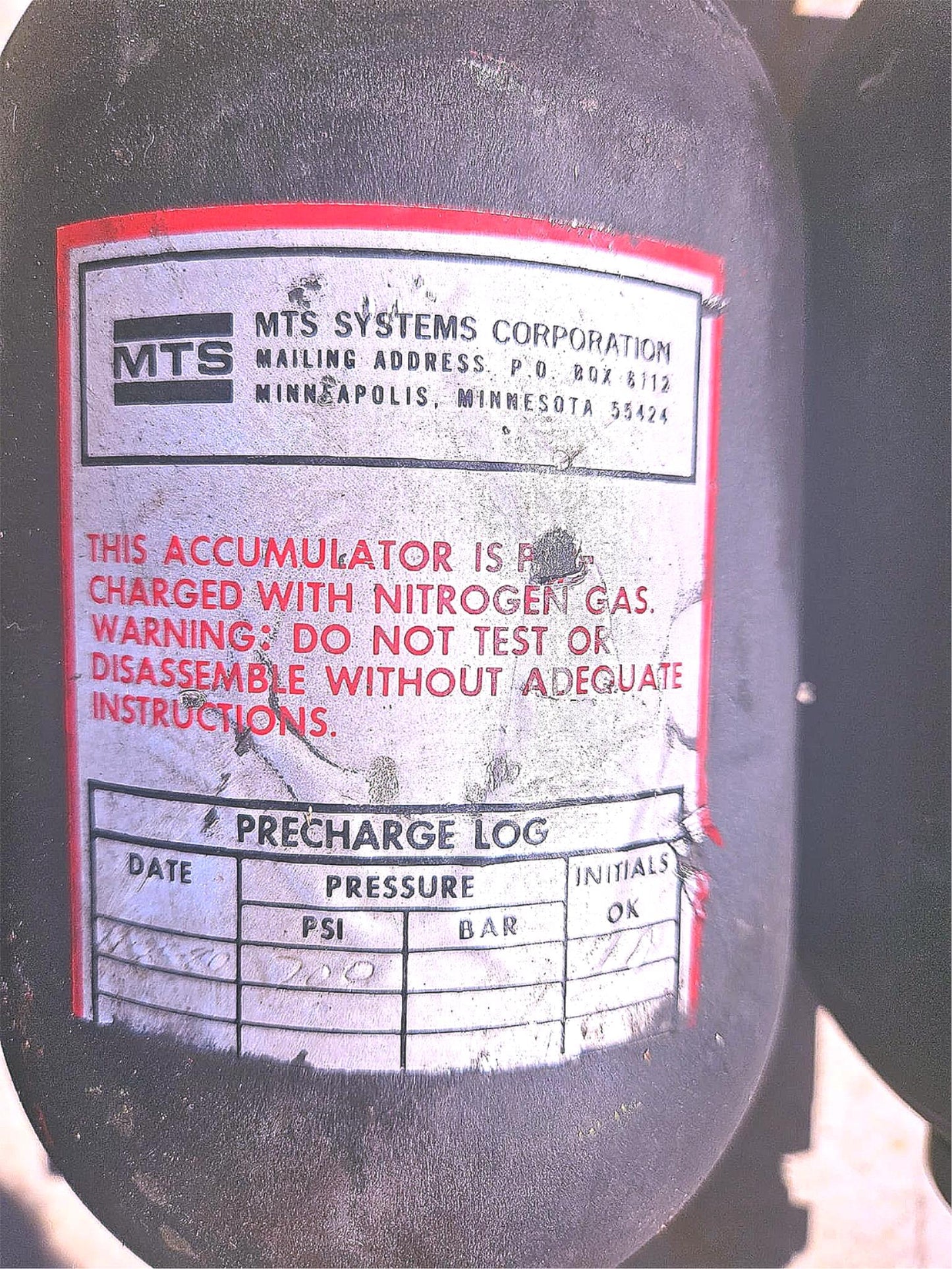 90-DAY-WARRANTY MTS NITROGEN ACCUMULATOR 700 PSI