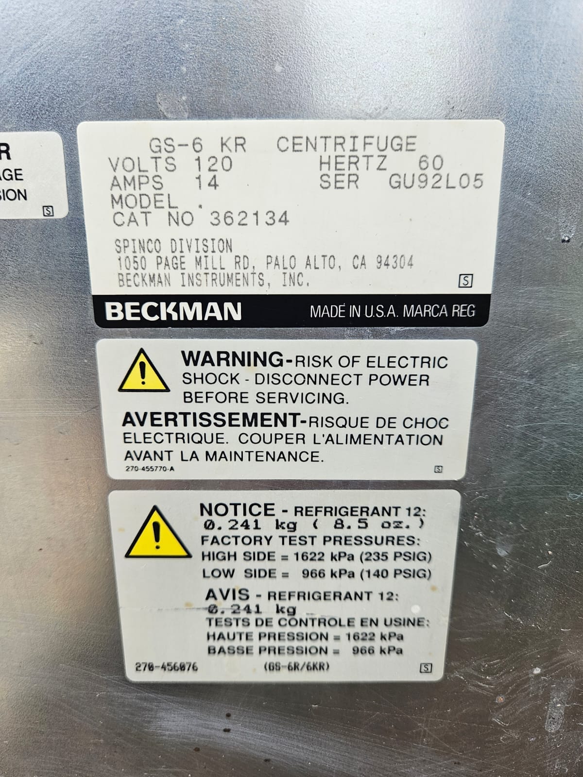 REFURBISHED BECKMAN GS-6K REFRIGERATED CENTRIFUGE GH3.8 ROTOR WATCHVIDEOFREESHIP