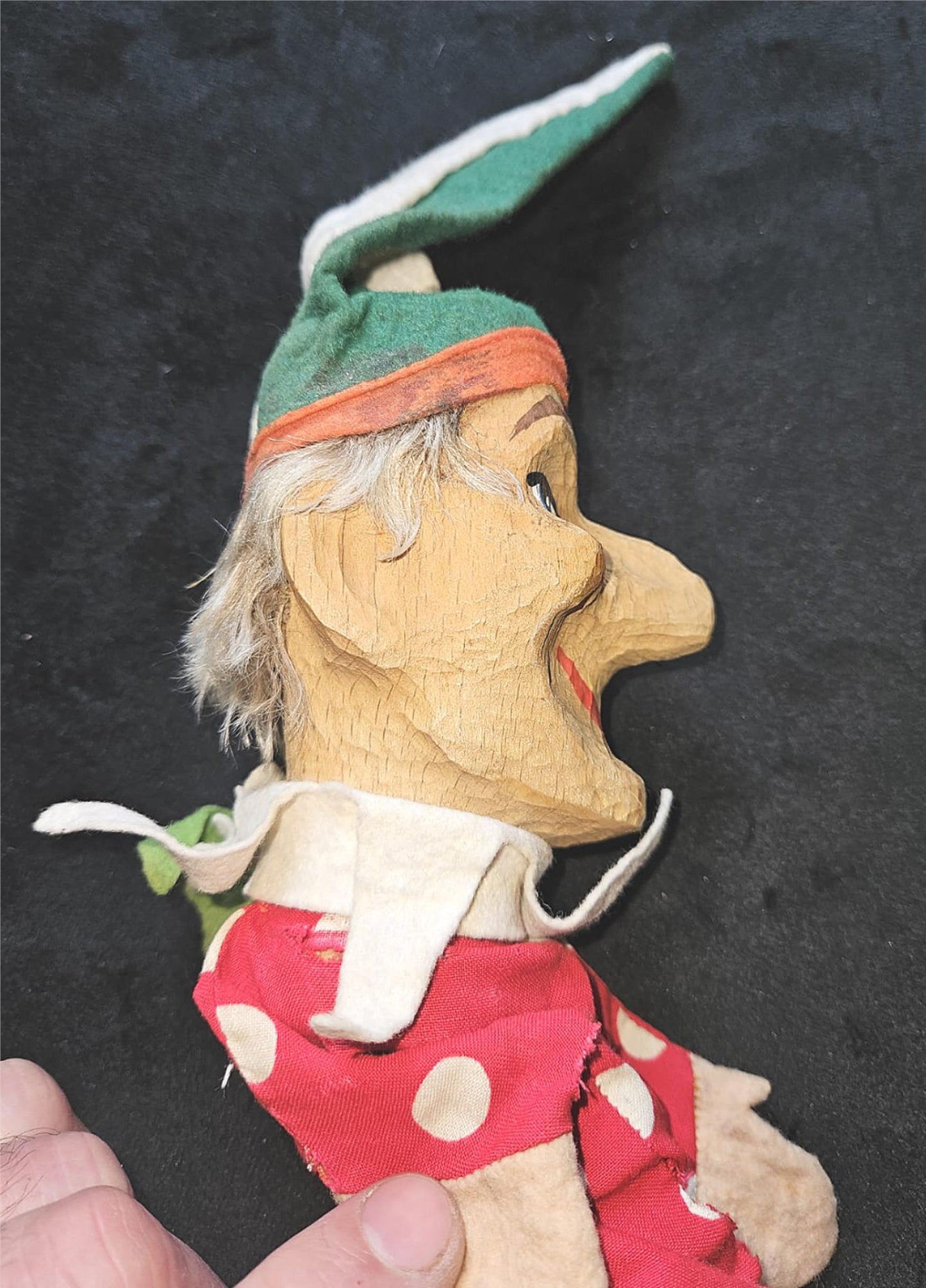 Antique KASPERTHEATER German 1930s/40s Wood Character Puppet Felt Cloth FreeShip