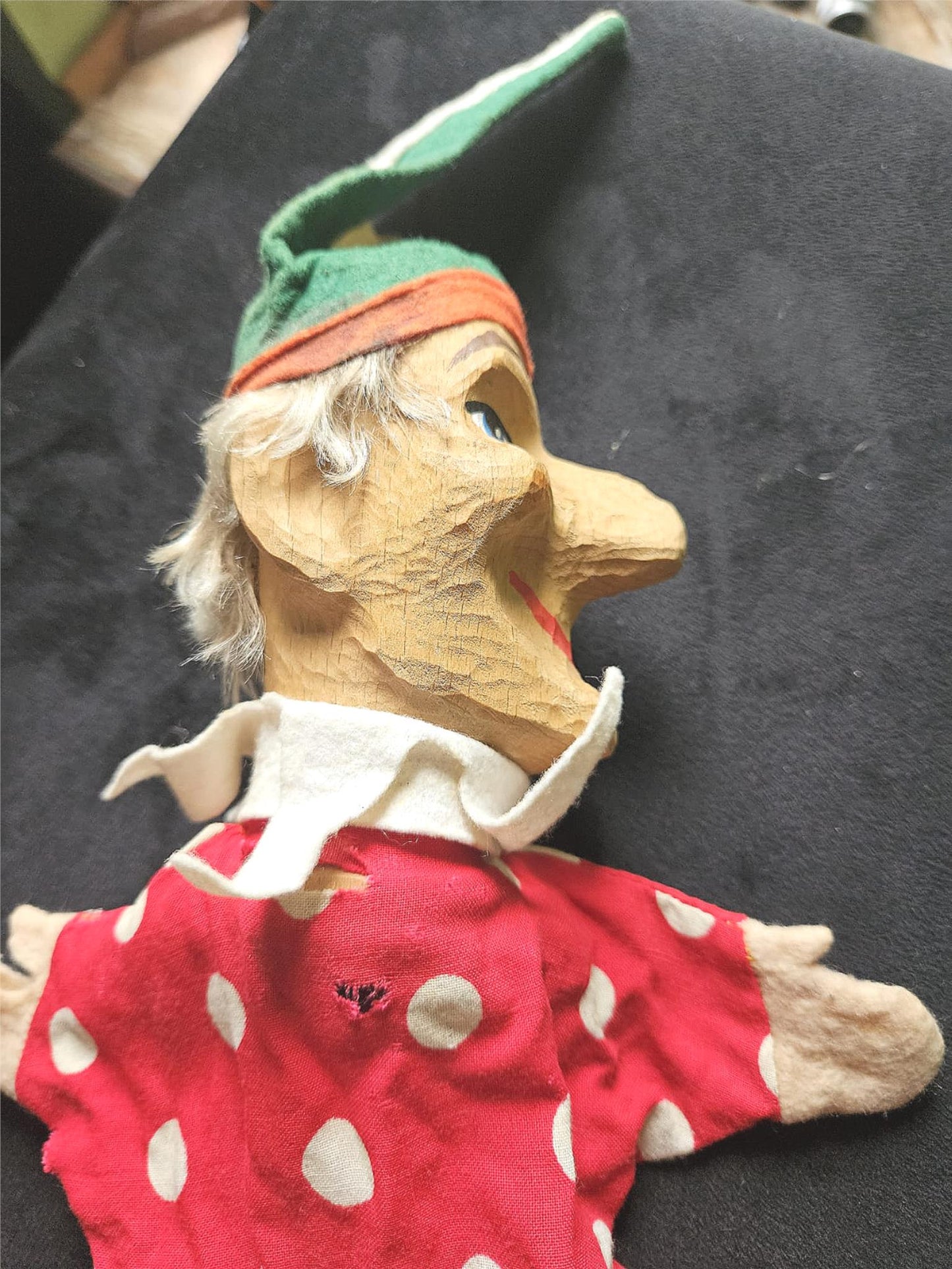 Antique KASPERTHEATER German 1930s/40s Wood Character Puppet Felt Cloth FreeShip