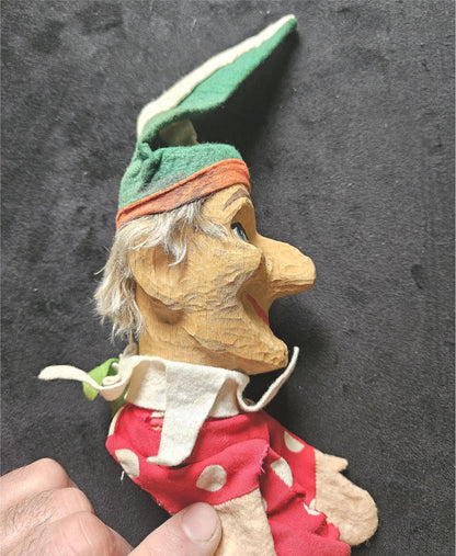 Antique KASPERTHEATER German 1930s/40s Wood Character Puppet Felt Cloth FreeShip